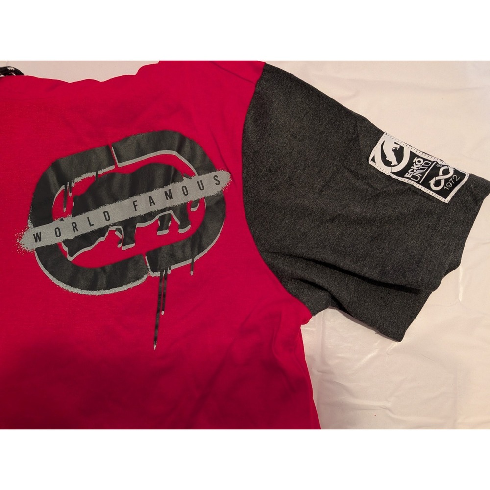 Ecko Unltd. Men's Large Short Sleeve Hoodie Red World Famous Rhino Graphic